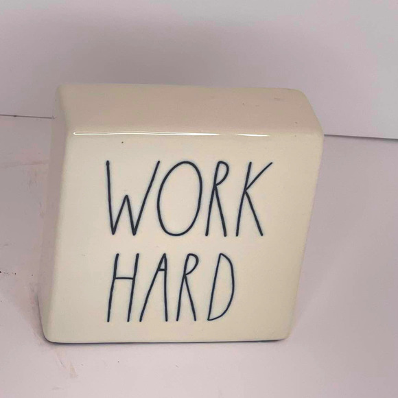 Rae Dunn Artisan Collection BE BRAVE / WORK HARD Motivational Paperweight - Picture 2 of 2